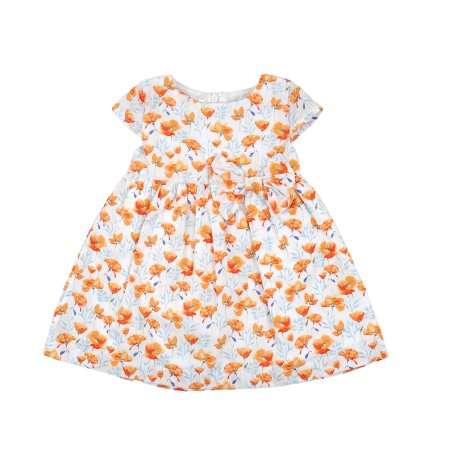 Fete - Rochie fetite Babybol, imprimeu floral orange, bumbac oeko tex
