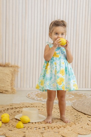 Fete - Rochie fetite Babybol, imprimeu floral, verde, bumbac 100%