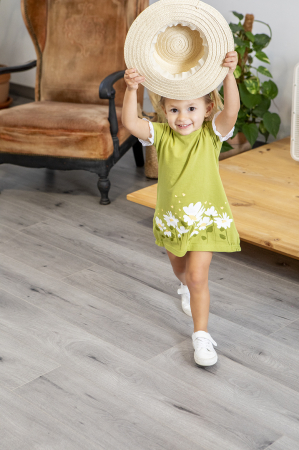 Rochite maneca scurta - Rochie fetite bumbac cu bandana, maneca scurta, imprimeu floral, olive, brand Babybol