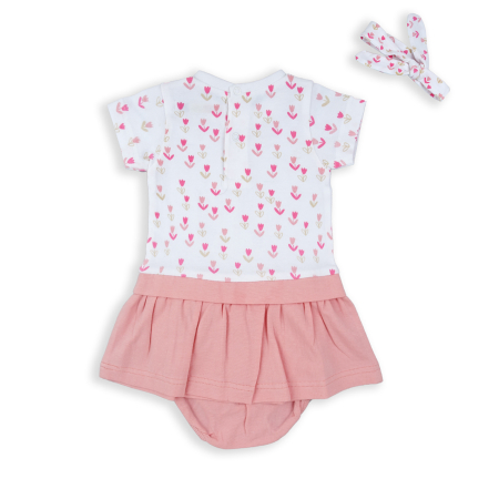 Rochie fetite bumbac, maneca scurta, imprimeu floral, roz, brand Babybol [1]