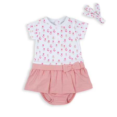 Rochite maneca scurta - Rochie fetite bumbac, maneca scurta, imprimeu floral, roz, brand Babybol