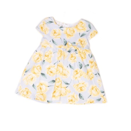 Rochite maneca scurta - Rochie fetite din bumbac, imprimeu floral, trandafiri galbeni, brand Babybol
