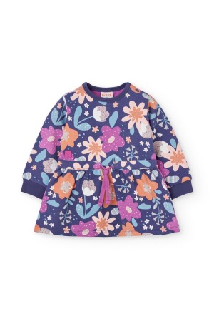 Rochie fetite maneca lunga, bumbac better cotton, imprimeu floral mov, brand Boboli [1]