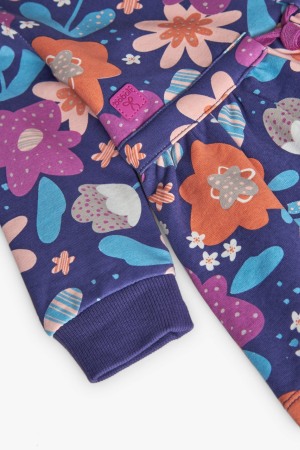 Rochie fetite maneca lunga, bumbac better cotton, imprimeu floral mov, brand Boboli [4]