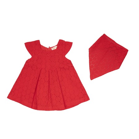 Rochie fetite maneca scurta, broderie, batic, bumbac, rosie, Babybol [1]