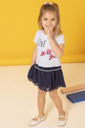 Fete - Rochie fetite maneca scurta, bumbac, dungi, fusta tulle, Babybol