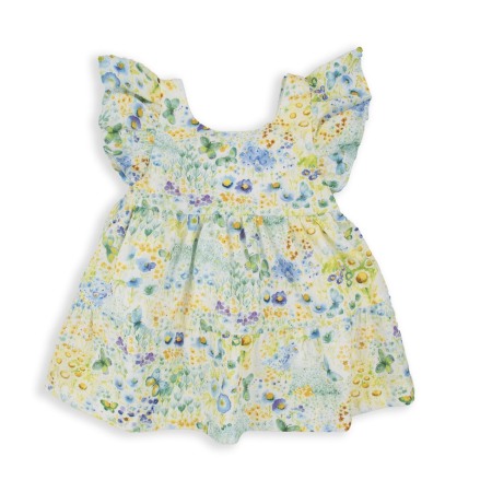 Rochite maneca scurta - Rochie fetite maneca scurta, bumbac Oeko Tex, imprimeu fluturi, verde, Babybol