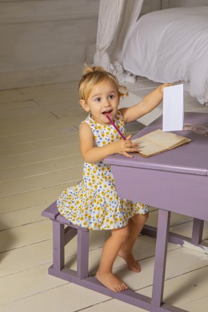 Rochite maneca scurta - Rochie fetite muselina, imprimeu flori galbene, Babybol