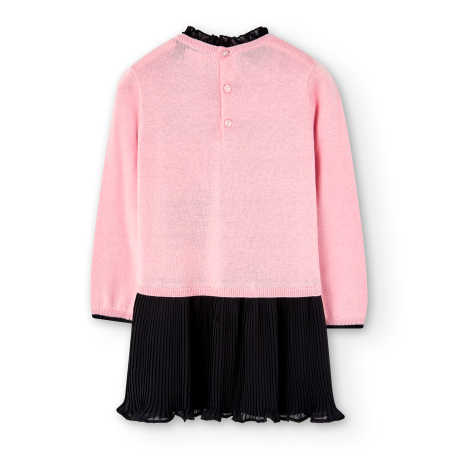 Rochie fetite tricotata, fusta plisata neagra, roz, brand Boboli [1]