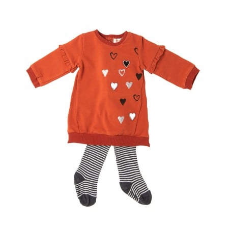 Rochite maneca lunga - Rochie maneca lunga cu dres, inimioare gliterate, caramiziu, Babybol