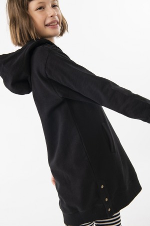 Rochie maneca lunga fete, bumbac better cotton, gluga, neagra, Boboli [1]