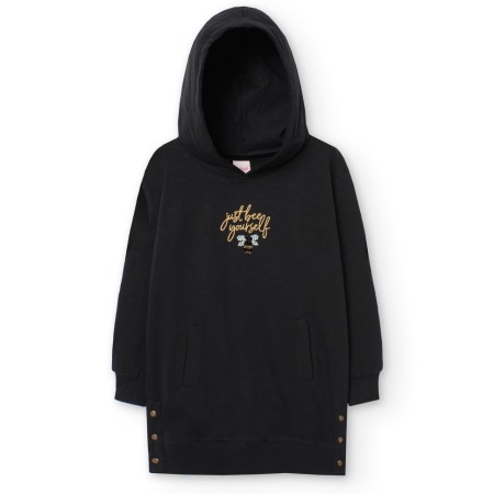 Rochie maneca lunga fete, bumbac better cotton, gluga, neagra, Boboli [6]