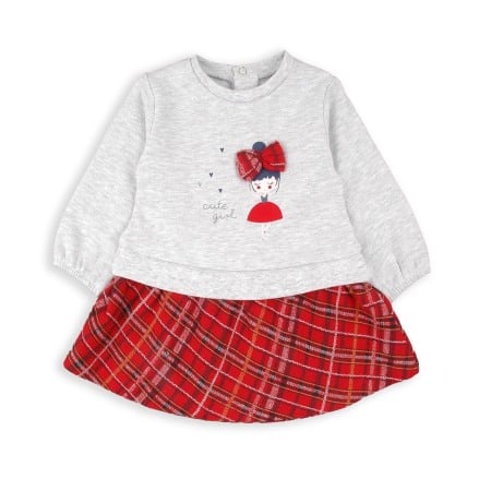 Rochite maneca lunga - Rochie maneca lunga fetite, bumbac, imprimeu fetita, gri, brand Babybol