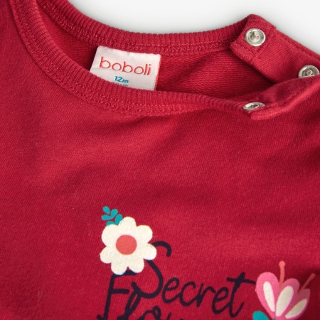 Rochie maneca lunga fetite, bumbac, imprimeu floral, rosie, brand Boboli [3]