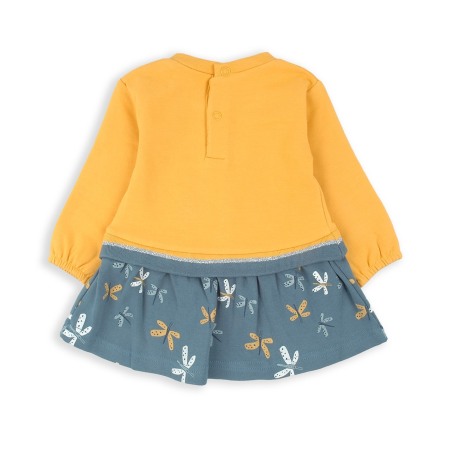 Rochie maneca lunga fetite, bumbac oeko-tex, imprimeu fluturi, mustar, brand Babybol [1]