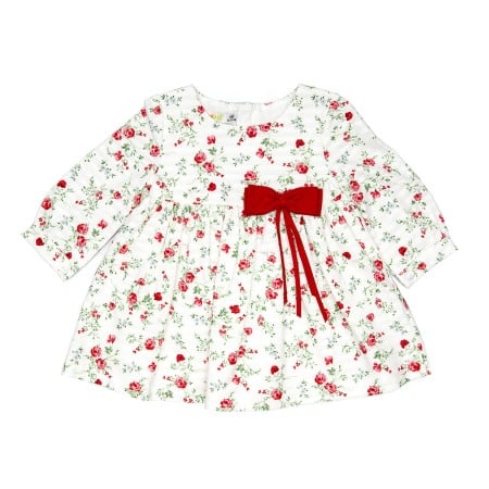 Rochite maneca lunga - Rochie maneca lunga , imprimeu flori, funda rosie, Babybol