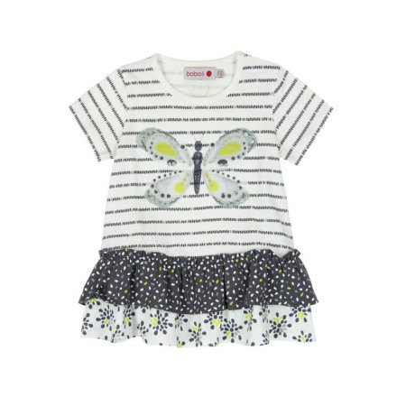 Fete/Baieti 0-24 luni - Rochie maneca scurta cu volanase, fluture cu paiete aplicat, bumbac, Boboli