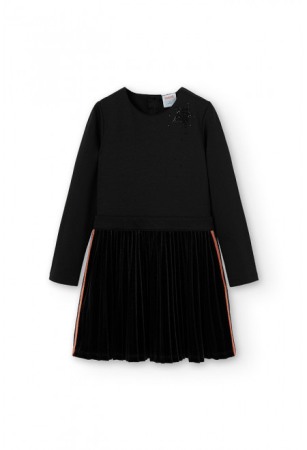 Rochite maneca lunga - Rochie neagra fete cu fusta plisata catifea, Boboli