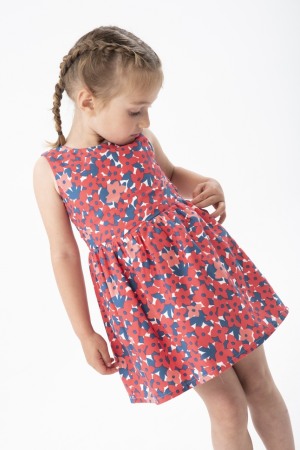 Fete - Rochie saten fetite 1-8 ani, imprimeu floral, rosie, brand BOBOLI