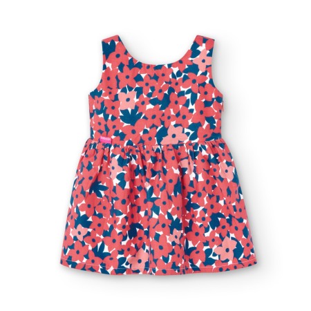 Rochie saten fetite 1-8 ani, imprimeu floral, rosie, brand BOBOLI [1]