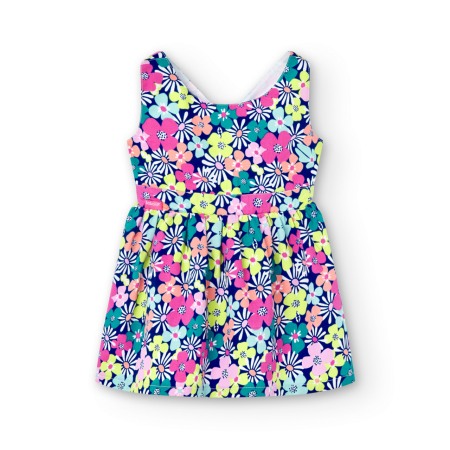 Rochie satin fete, imprimeu floral, turcoaz, Boboli [2]