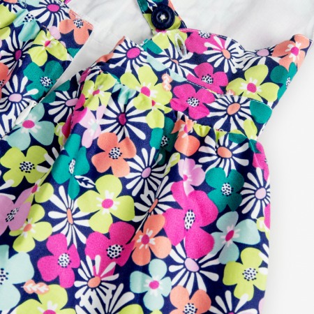 Rochie satin fete, imprimeu floral, turcoaz, Boboli [4]