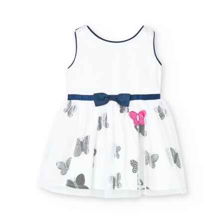 Rochite maneca scurta - Rochie satin fetite, imprimeu fluturi, better cotton, Boboli