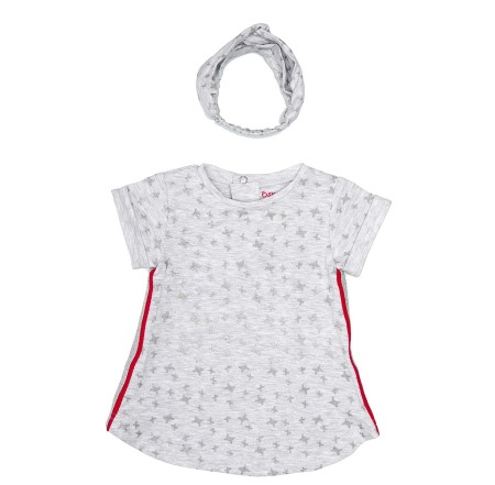 Rochite maneca scurta - Rochie sport bumbac cu bandana, gri, Babybol