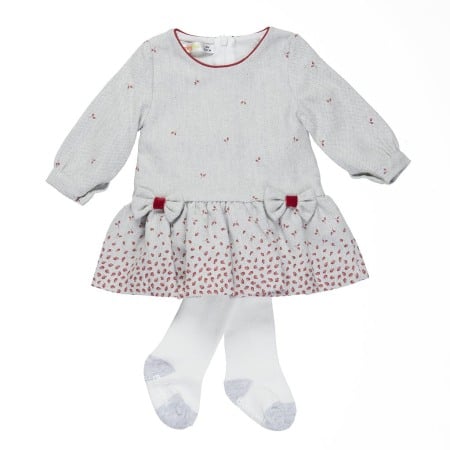 Rochite maneca lunga - Rochie stofa fete cu fundite si dres rosu, Babybol