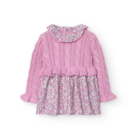 Rochite - Rochie tricot bebe fetita, model impletit, roz, brand BOBOLI