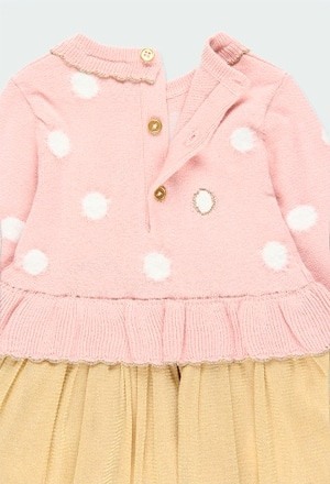 Rochie tricot Chic cu fusta tulle aurie, roz cu buline, Boboli [1]