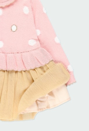 Rochie tricot Chic cu fusta tulle aurie, roz cu buline, Boboli [2]