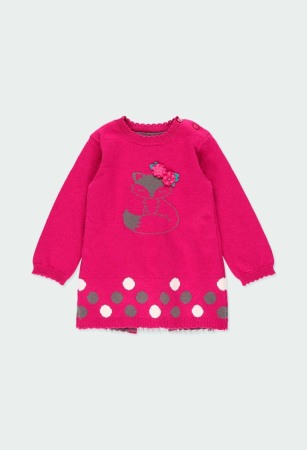 OUTLET - Rochie tricot fete, ciclam cu spatele din tulle gri,Boboli