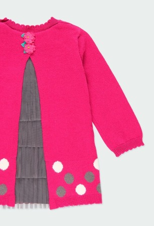Rochie tricot fete, ciclam cu spatele din tulle gri,Boboli [3]
