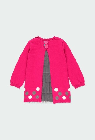 Rochie tricot fete, ciclam cu spatele din tulle gri,Boboli [2]