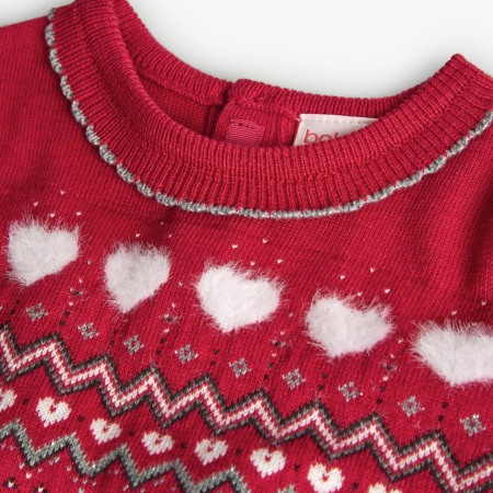 Rochie tricot fete, model cu inimioare albe, rosie, Boboli [3]