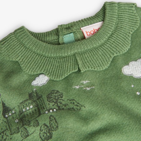 Rochie tricot fetite, broderie catel cu strasuri aplicate si perle, verde, Boboli [2]