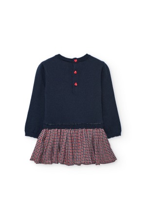 Rochie tricot fetite, broderie catel, fusta plisee carouri, bleumarin, brand Boboli [1]