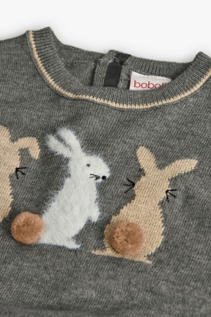 Rochie tricot fin fetite, gama CHIC, imprimeu iepurasi, fusta tulle aurie, brand Boboli [2]