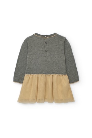 Rochie tricot fin fetite, gama CHIC, imprimeu iepurasi, fusta tulle aurie, brand Boboli [1]