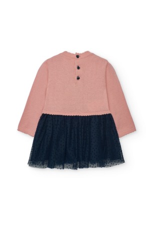 Rochie tricot fin fetite, gama CHIC, imprimeu inimioara, fusta tulle navy, roz, brand Boboli [1]
