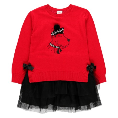 Fete/Baieti 2- 16 ani - Rochie tricou cu fusta tulle neagra, broderie catel, rosie, Boboli