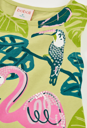 Rochie vara fetite 2-14 ani, bumbac better cotton, imprimeu flamingo, verde, brand Boboli [2]