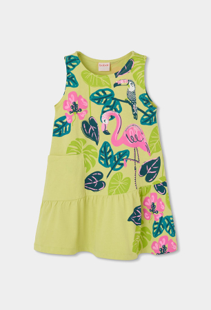Rochite maneca scurta - Rochie vara fetite 2-14 ani, bumbac better cotton, imprimeu flamingo, verde, brand Boboli