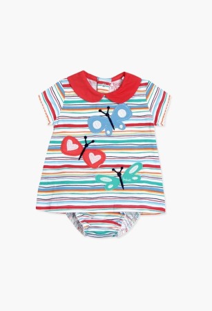Fete/Baieti 0-24 luni - Rochita bebe fetita cu chilot ,multicolor, aplicatii fluturi Boboli