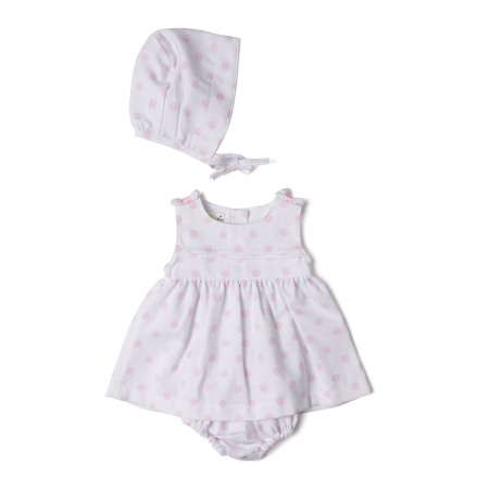 Fete - Rochita bebe fetita cu chilot si boneta, buline roz, Babybol