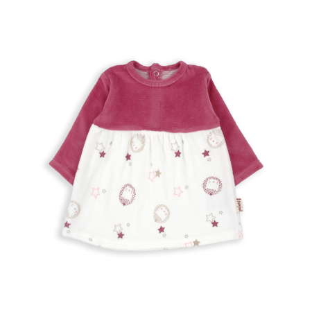 Rochite maneca lunga - Rochita bebe fetita din bumbac catifelat, imprimeu stelute, grena, brand Babybol