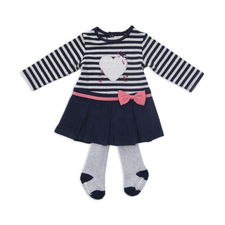 Fete/Baieti 0-24 luni - Rochita bumbac Babybol cu dres inclus, dungi navy
