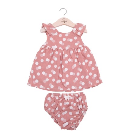 Rochite maneca scurta - Rochita cu chilot bebe fetita, buline, roz pudra, Babybol