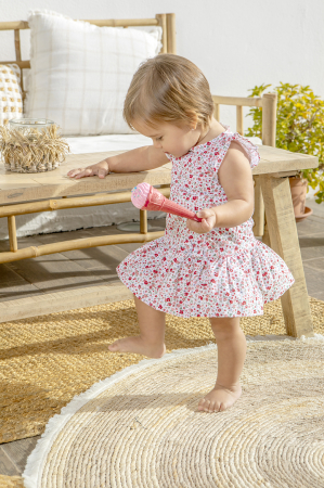 Rochita fetite maneca scurta, volanas fusta, imprimeu flori rosii, brand Babybol [1]